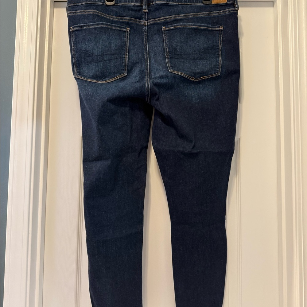 American Eagle Outfitters Dark Blue Distressed Skinny Jeans - Picture 3 of 5